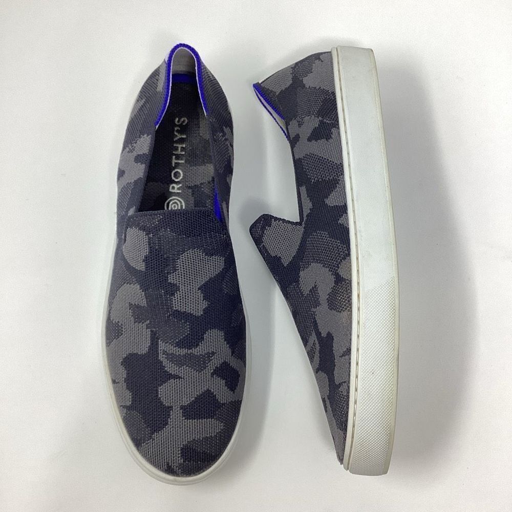 Rothys's Women's Black And Gray Camouflage Slip On Sneakers Shoes Size 11.5